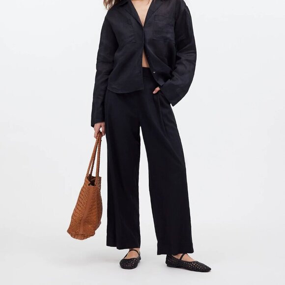 Madewell Petite Pull On Straight Crop Pants Linen Blend Black Size 0P NWT - Picture 1 of 10